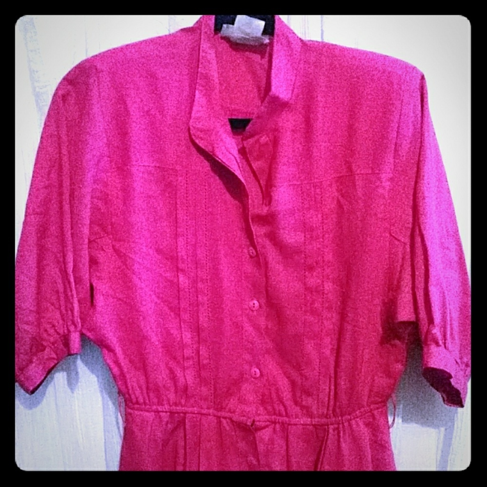 VINTAGE Hot Pink Batwing Shirt Dress Sz.12